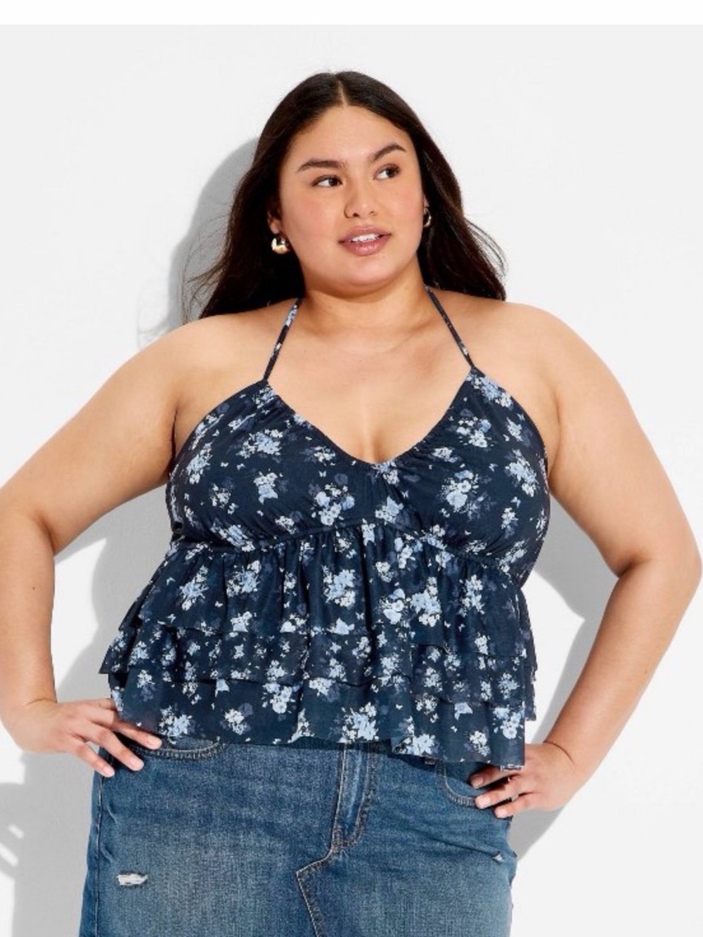 NWT! wild fable Navy Blue Floral Tiered Halter Camisole